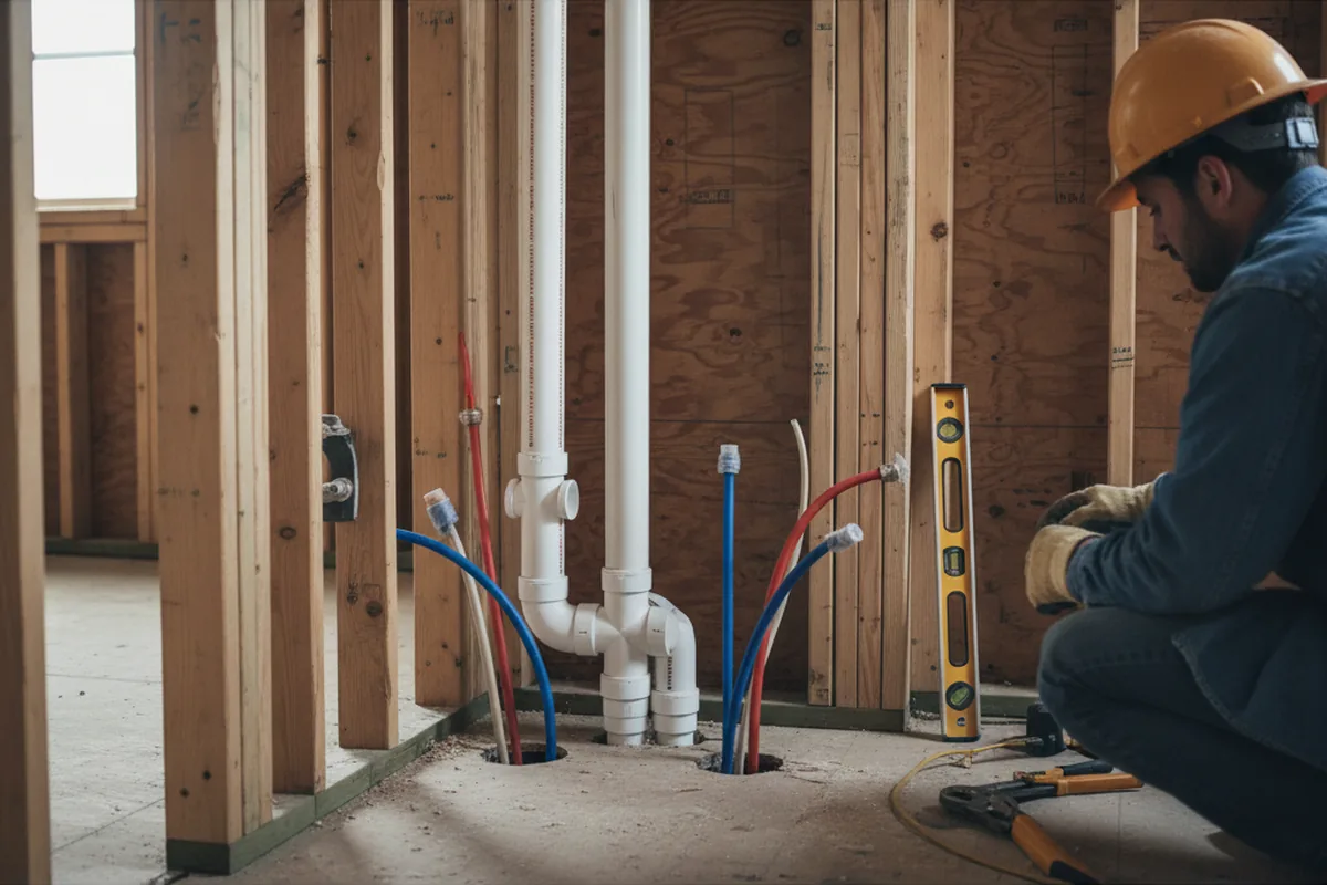 Drain and supply rough-in during Leak Detection in Center Junction